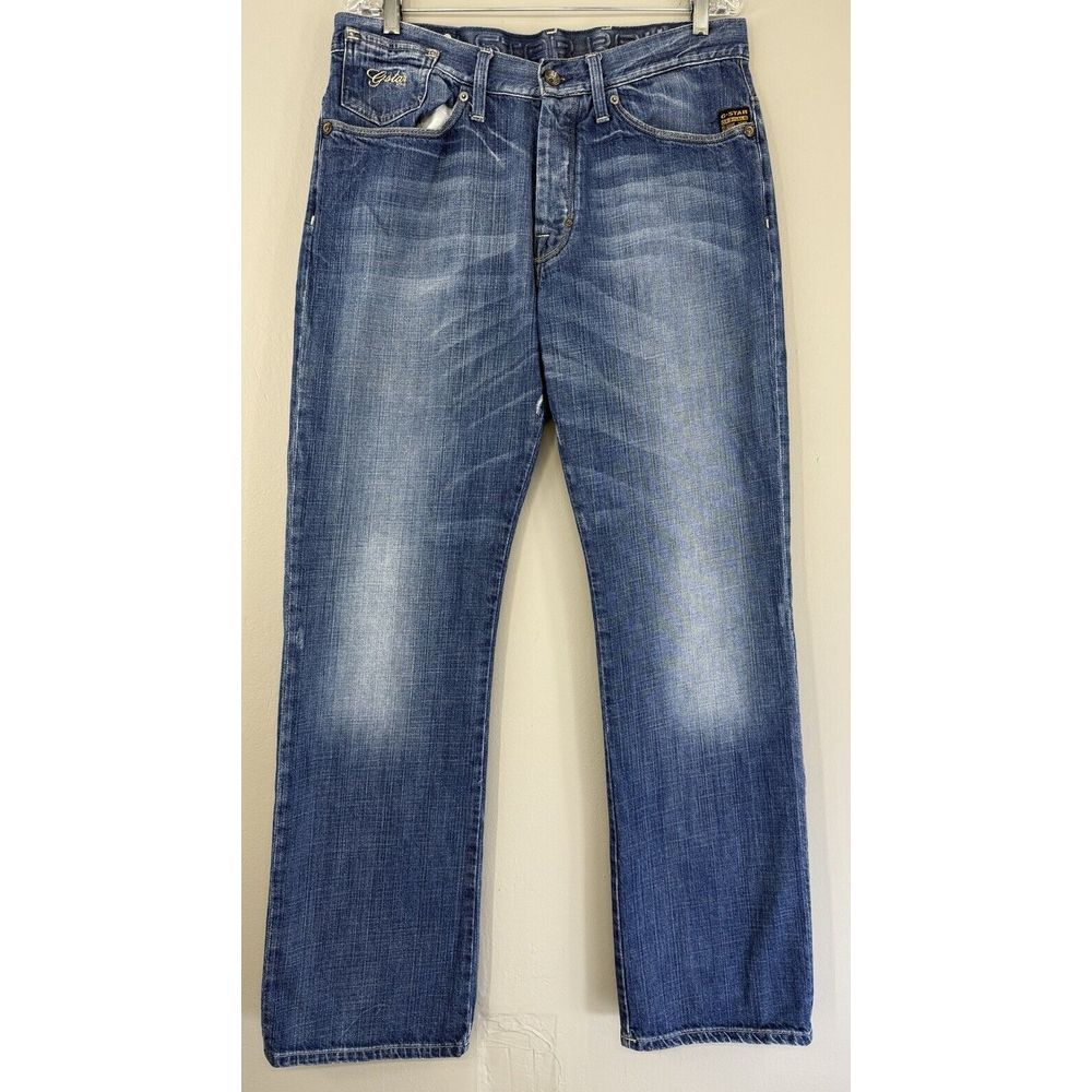 G-Star Raw Jeans‎ Men's 34x32.5 Button Fly Slightly Distressed Blue Denim